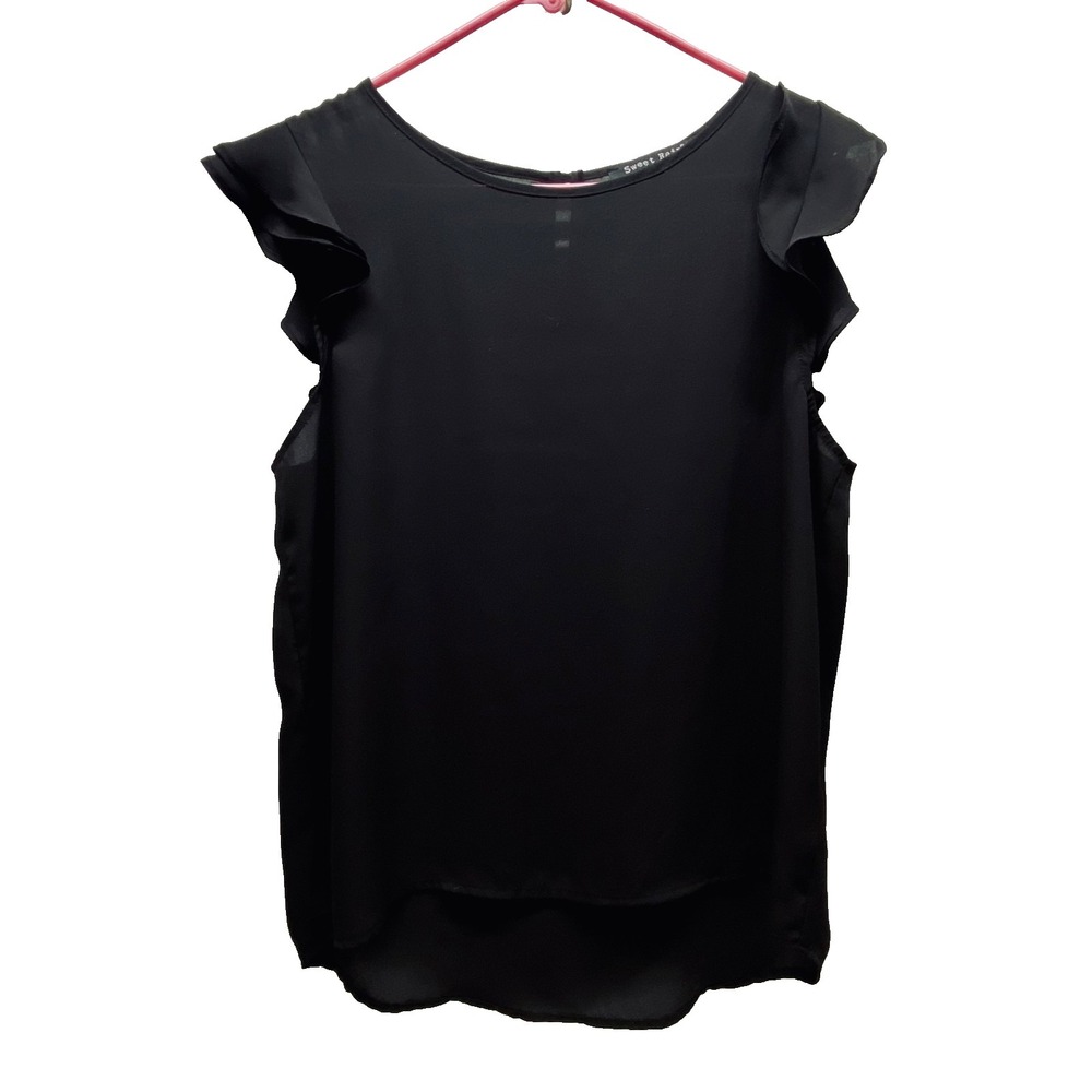 Sweet Rain Blouse Women's Large Black Short Ruffle Sleeve Classic Career Top GUC